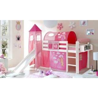 👉 Glijbaanbed wit roze grenen den massief meisjes TiCAA Kasper met Toren Horse Pink - 4250393857354