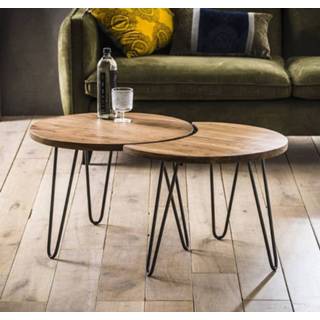 Acacia Salontafel Moon van hoog - naturel staal set Γ60 45 Salontafel acacia staal set Moon Γ60 van 45 cm hoog - naturel