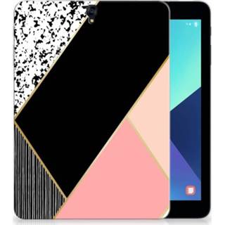 👉 Tablethoes zwart roze Samsung Galaxy Tab S3 9.7 Uniek Tablethoesje Black Pink Shapes 8718894333587