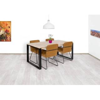 Steiger houten tafel Steigerhouten Clover met stalen O-poot