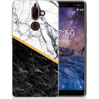 👉 Wit zwart Nokia 7 Plus Uniek TPU Hoesje Marble White Black 8718894382776