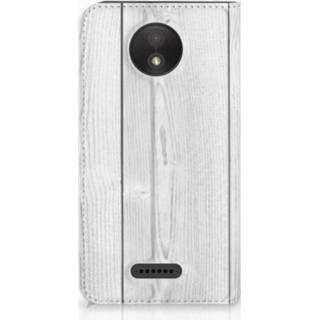 👉 Standcase wit Motorola Moto C Plus Hoesje Design White Wood 8718894397244