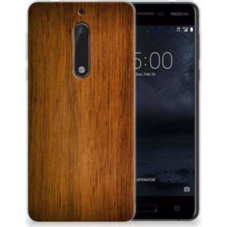 👉 Hout Nokia 5 Uniek TPU Hoesje Donker 8718894425947