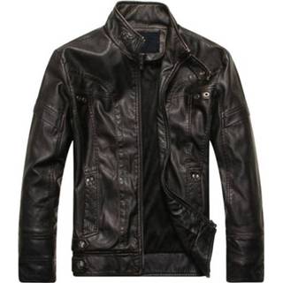 👉 Leather zwart Men Brand Motorcycle Faux Jacket Winter Warm Jacekt