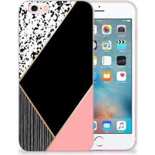 👉 Zwart roze Apple iPhone 6 | 6s Uniek TPU Hoesje Black Pink Shapes 8718894438954
