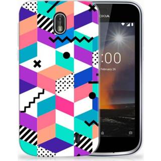 👉 Nokia 1 TPU Hoesje Design Blocks Colorful 8718894458020