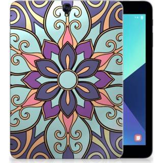 👉 Tablethoes purper Samsung Galaxy Tab S3 9.7 Tablethoesje Design Purple Flower 8718894479896
