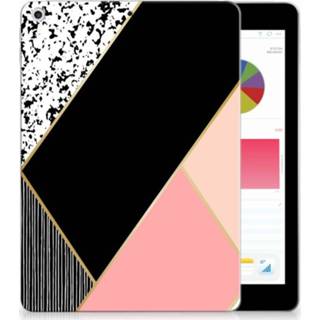 👉 Tablethoes zwart roze Apple iPad 9.7 2018 | 2017 Uniek Tablethoesje Black Pink Shapes 8718894587720