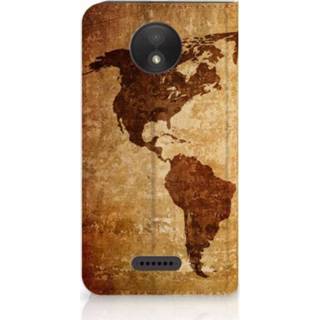 👉 Standcase Motorola Moto C Plus Hoesje Design Wereldkaart 8718894625293