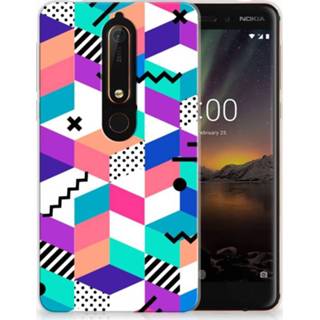 👉 Nokia 6 (2018) TPU Hoesje Design Blocks Colorful 8718894651926