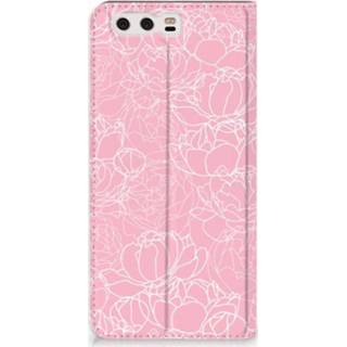 👉 Standcase wit Huawei P10 Plus Hoesje Design White Flowers 8718894656976