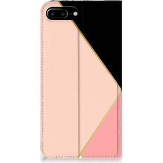 👉 Standcase zwart roze Apple iPhone 7 Plus | 8 Uniek Hoesje Black Pink Shapes 8718894658116