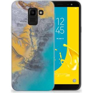 👉 Blauw goud Samsung Galaxy J6 2018 TPU Hoesje Design Marble Blue Gold 8718894668726