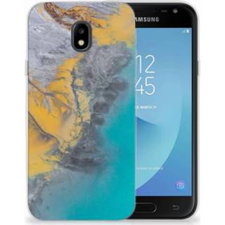 👉 Blauw goud Samsung Galaxy J3 2017 TPU Hoesje Design Marble Blue Gold 8718894677049