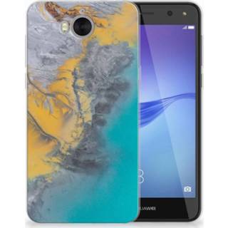 👉 Blauw goud Huawei Y5 2017 | Y6 TPU Hoesje Design Marble Blue Gold 8718894879610