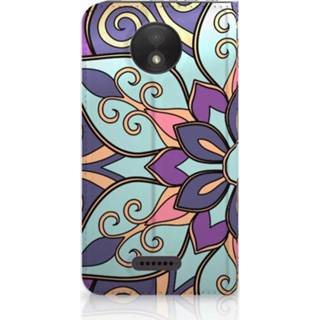 👉 Standcase purper Motorola Moto C Plus Hoesje Design Purple Flower 8718894901373