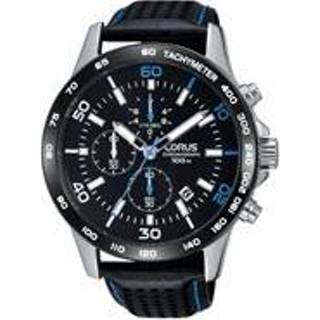 👉 Horlogeband zwart blauw leder onbekend Lorus VD57-X076-RM305DX9 + stiksel 8719217140110