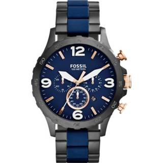 👉 Horlogeband zwart blauw staal silicoon Fossil JR1494 Staal/Silicoon 24mm + stiksel 8719217117341