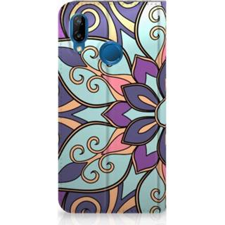 👉 Standcase purper Huawei P20 Lite Hoesje Design Purple Flower 8718894925454