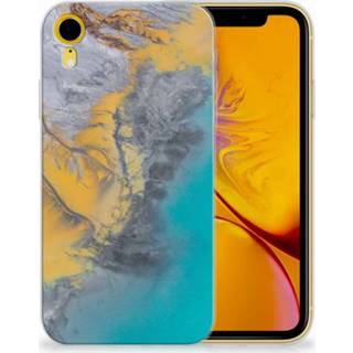 👉 Blauw goud Apple iPhone Xr TPU Hoesje Design Marble Blue Gold 8718894943779