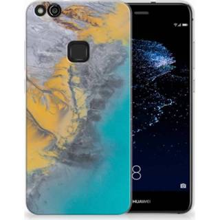 👉 Blauw goud Huawei P10 Lite TPU Hoesje Design Marble Blue Gold 8718894984826