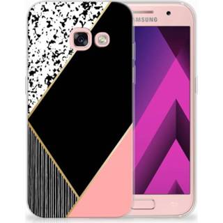 👉 Zwart roze Samsung Galaxy A3 2017 Uniek TPU Hoesje Black Pink Shapes 8718894774670