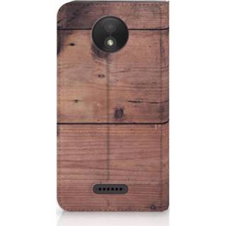 👉 Standcase Motorola Moto C Plus Uniek Hoesje Old Wood 8718894723524