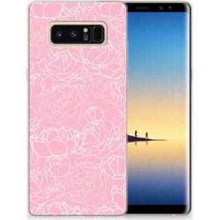 👉 Wit Samsung Galaxy Note 8 TPU Hoesje Design White Flowers 8718894733370