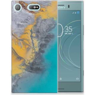 👉 Blauw goud Sony Xperia XZ1 Compact TPU Hoesje Design Marble Blue Gold 8718894748534