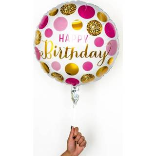 👉 Roze goud verjaardagsballon Ballon Happy Birthday goud/roze stippen 71444491600