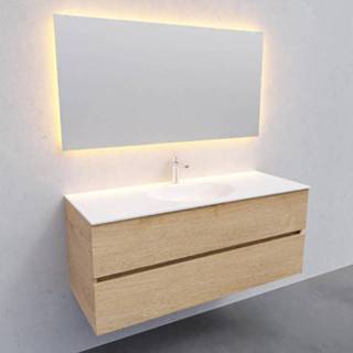 👉 Badkamermeubel Solid Surface AQS Stockholm 120x46 cm Midden Wood Washed Oak (met 1 kraangat) 8719304448396