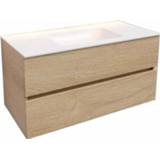 👉 Badkamermeubel Solid Surface AQS Oslo 100x46 cm Midden Wood Washed Oak (0 kraangaten) 8719304449201