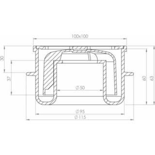 Doucheput RVS Aquaberg ABS Vloerput Rooster Onderuitlaat 50mm 100x100mm PPC Reukafsluiter 8717775930020