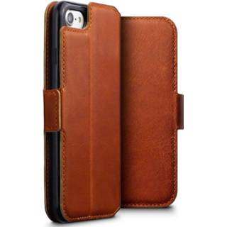 👉 Portemonnee cognac echt leer ruimte voor papiergeld slim folio hoes bruin Qubits - lederen wallet iPhone 7 / 8 5053102820309