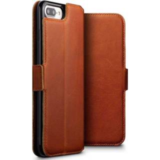 👉 Portemonnee cognac echt leer ruimte voor papiergeld slim folio hoes bruin Qubits - lederen wallet iPhone 7 Plus / 8 5053102820347