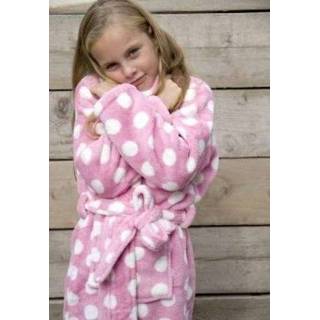 👉 Badjas s kinderen meisjes roze met wit Flanel Fleece Badrock kind Little Pink Dottie sjaalkraag 8719324323185