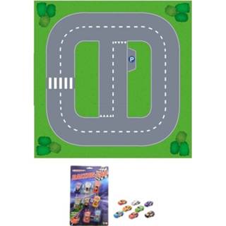 Speelkleed multi karton kinderen Basic DIY speelgoed stratenplan/ kartonnen + 8x race autoos
