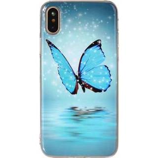 Siliconen hoesje blauw IPhone X Glow in the Dark - Vlinder 5712579745422