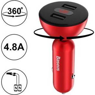 👉 Autolader rood Baseus BSC-C9X1 Shake Head - Dubbele USB, LCD, 4.8A 6953156266612