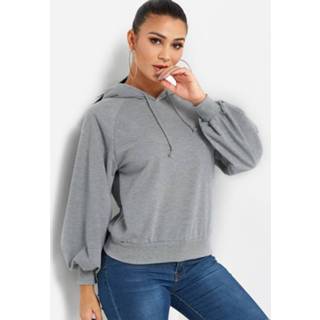 👉 Hoodie grijs polyester One Size vrouwen Grey Long Puff Sleeved Drawstring