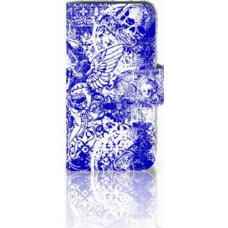 👉 Blauw Apple iPhone 4 | 4S Uniek Boekhoesje Angel Skull Blue 8718894712634