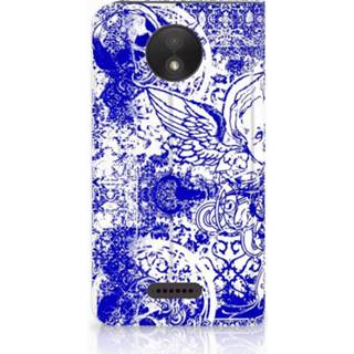 Standcase blauw Motorola Moto C Plus Uniek Hoesje Angel Skull Blue 8718894736692