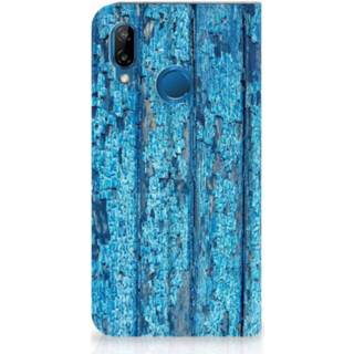 👉 Standcase blauw Huawei P20 Lite Uniek Hoesje Wood Blue 8718894756881