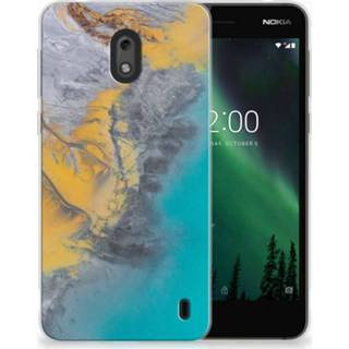 👉 Blauw goud Nokia 2 TPU Hoesje Design Marble Blue Gold 8718894830932