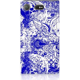 👉 Standcase blauw Sony Xperia XZ1 Compact Uniek Hoesje Angel Skull Blue 8718894856949