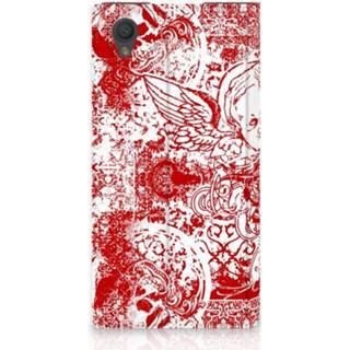 👉 Standcase rood Sony Xperia L1 Hoesje Design Angel Skull Red 8718894857687