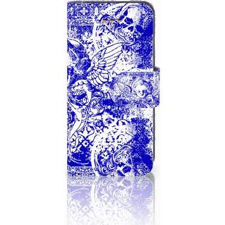 👉 Blauw Apple iPhone 5 | 5s SE Uniek Boekhoesje Angel Skull Blue 8718894861233
