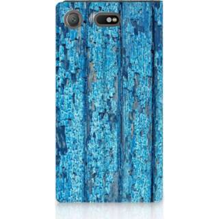 👉 Standcase blauw Sony Xperia XZ1 Compact Uniek Hoesje Wood Blue 8718894869734