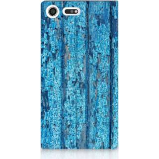 👉 Standcase blauw Sony Xperia XZ Premium Uniek Hoesje Wood Blue 8718894903315