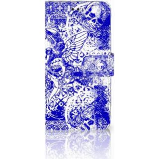 👉 Blauw Huawei P Smart Uniek Boekhoesje Angel Skull Blue 8718894905937